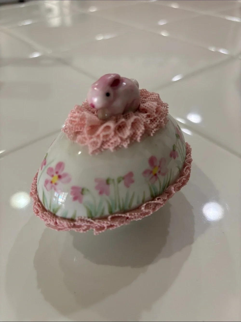 Pink Floral Ceramic Small Pet Easter Bunny , Rabbit Ireland Keepsake